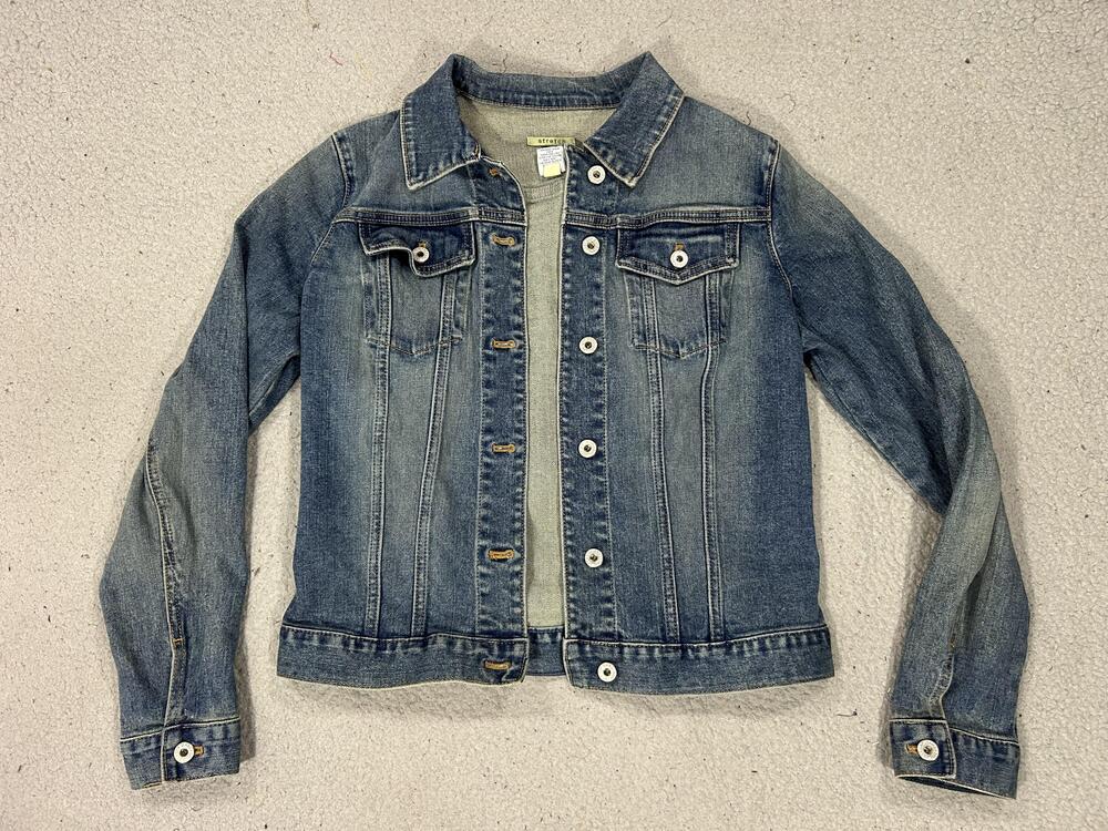 Y2K Gap Denim Jacket Womens Medium Blue Stretch Button Front Classic Trucker
